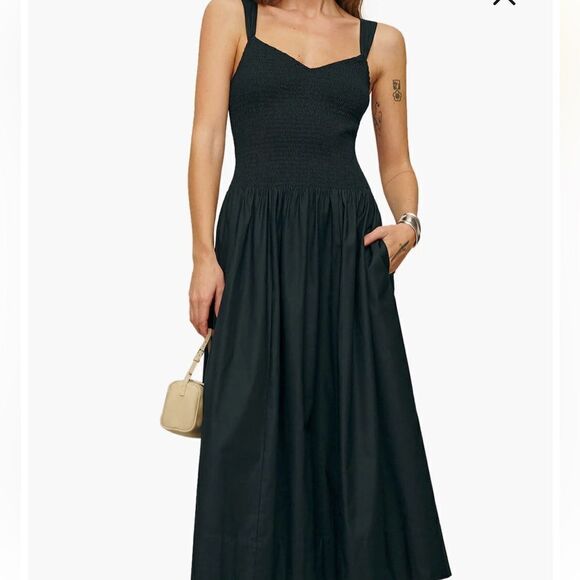 Reformation Sariah smocked organic cotton midi dress size 10 NEW $278 - Picture 4 of 6